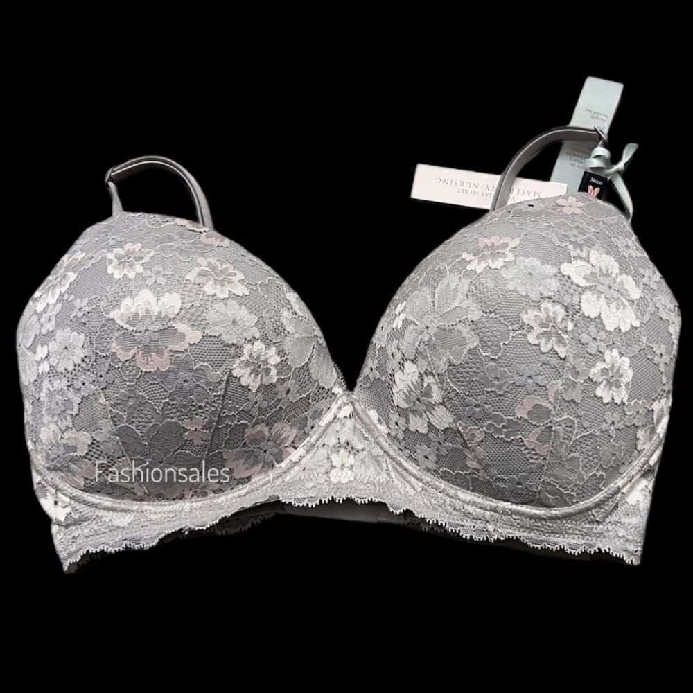Victorias Secret Supersoft Body Maternity Nursing Wireless lace bra Gray 38DDD